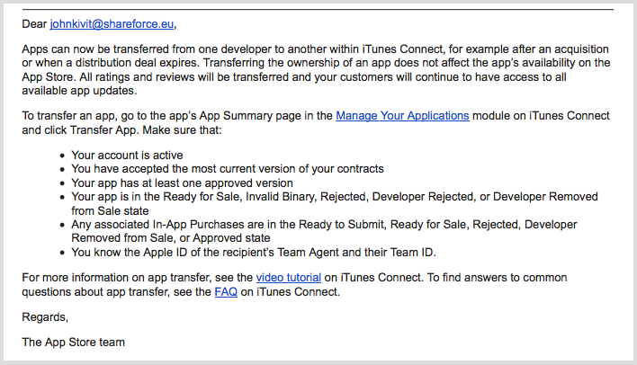 Appe iOS app transfer mail